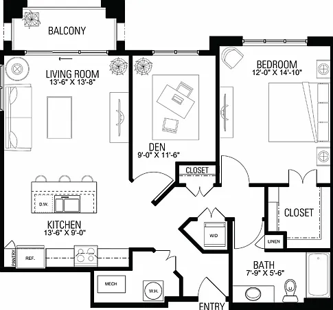 Floor Plan 1F | Wells Street Station | Apartments in Delafield, WI Floor Plan 1F | Wells Street Station | Apartments in Delafield, WI