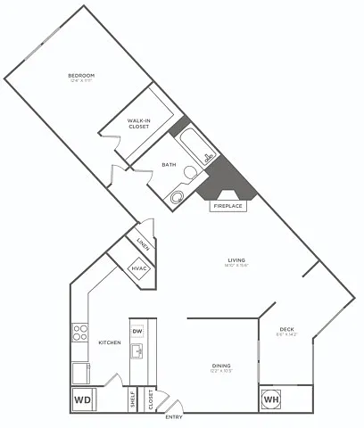 Floor plan One Bedroom One Bath (836 SF)