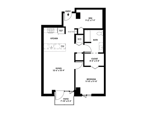 Floor plan 1 Bed/1 Bath Den-C