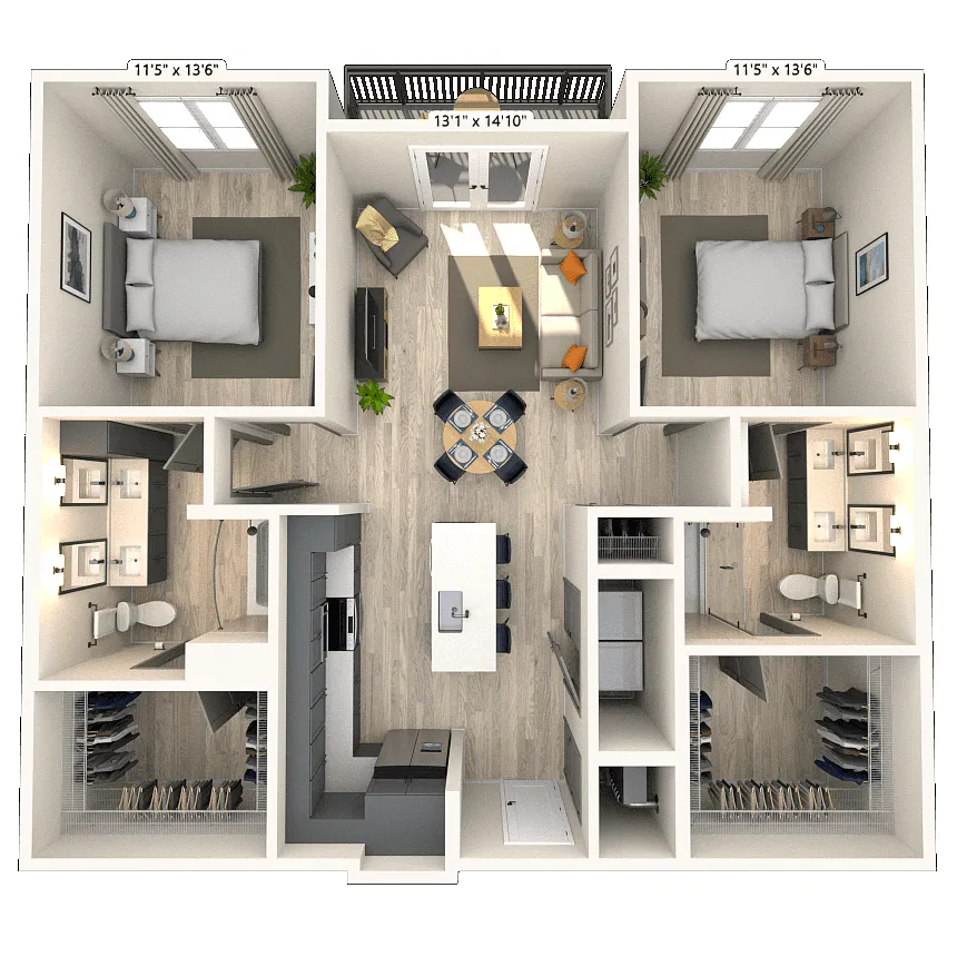 Floor plan B2 2x2 1128 SF-FP