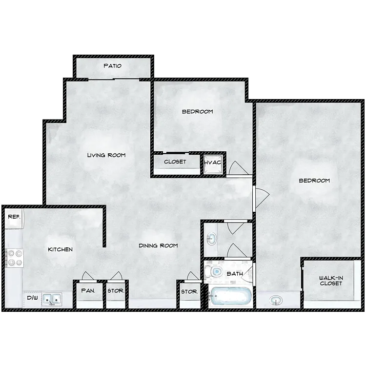 Floor plan Two Bedroom/One and One Half Bath