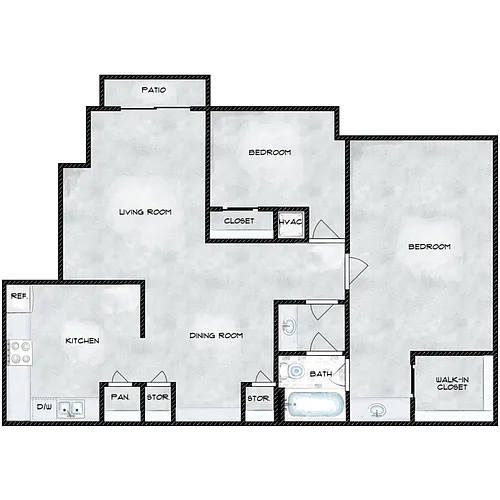 Floor plan Two Bedroom/One and One Half Bath