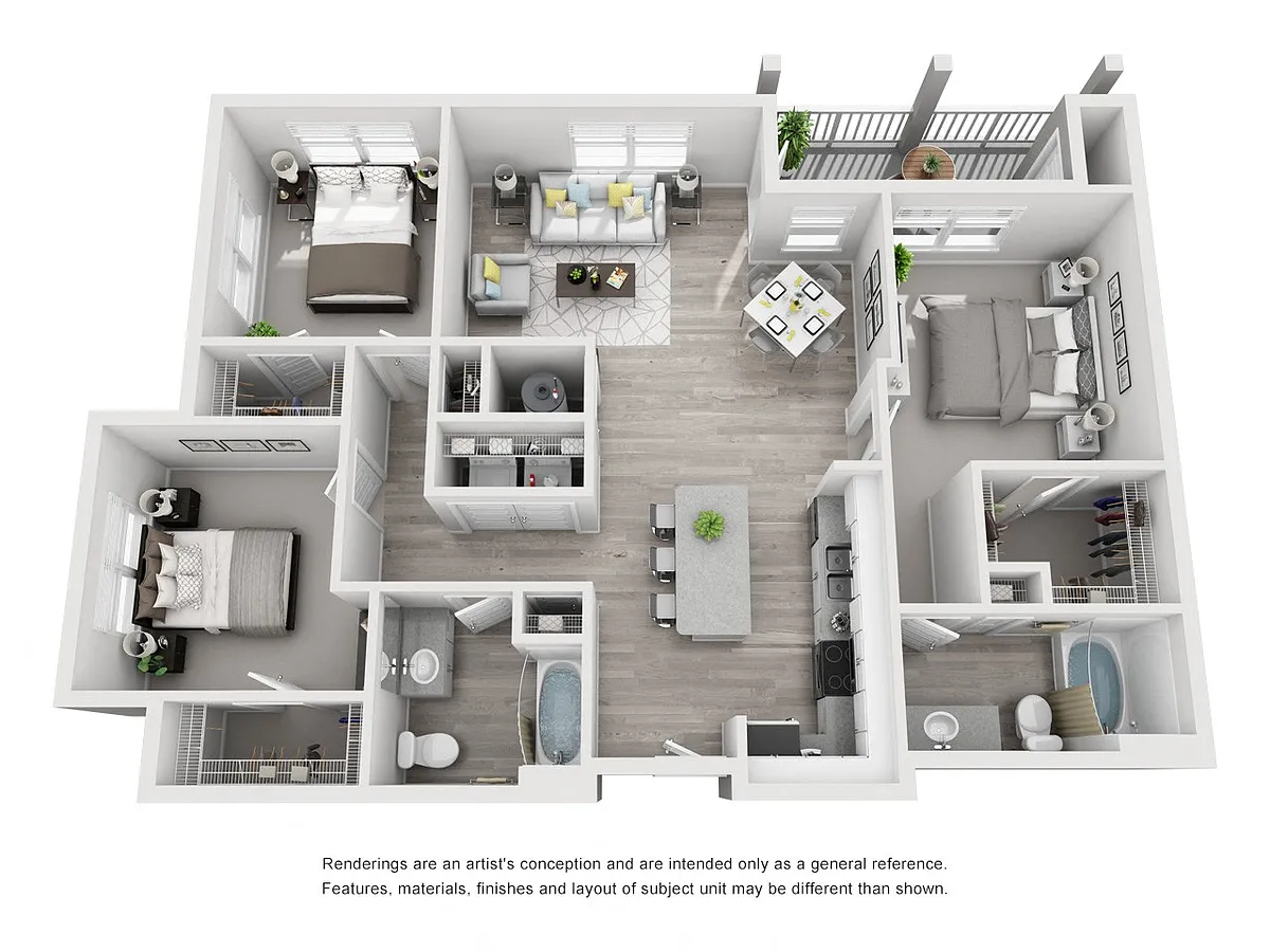 Floor plan 3BR 2BA (C1 - 1486 SF)