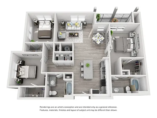 Floor plan 3BR 2BA (C1 - 1486 SF)