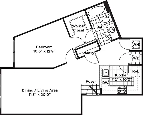Floor plan 1 Bedroom 1 Bath - A19