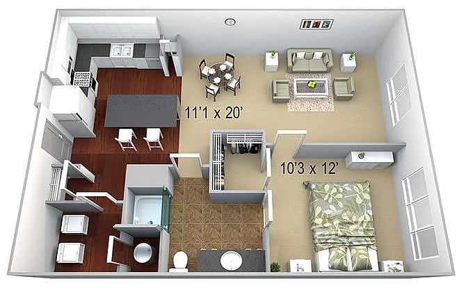 Floor plan A2 1 Bed/1 Bath