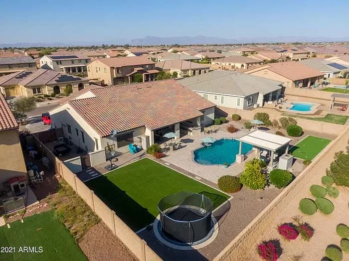 Aerial shot of the back of the property