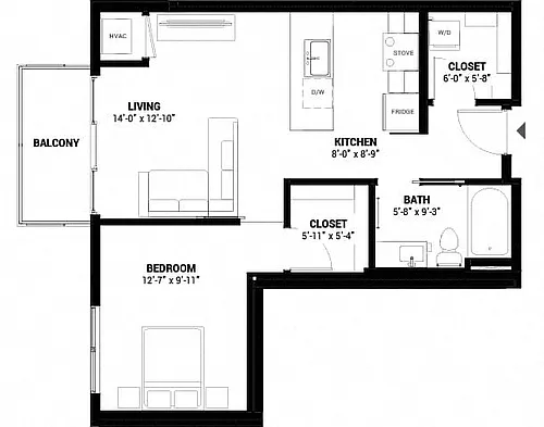 Floor plan One Bedroom 1-A