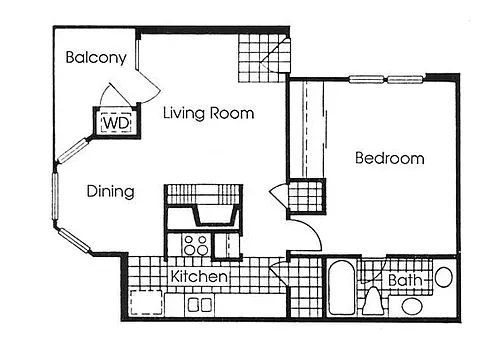 Floor plan 1 bedroom, 1 bathroom