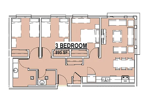 Floor plan 3 Bed 1 Bath EH
