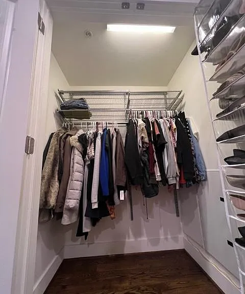 The closet is very deep so you can get creative on storage