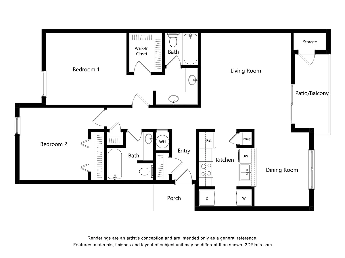 Floor plan B1 | 2 Bed | 1 Bath | Signature