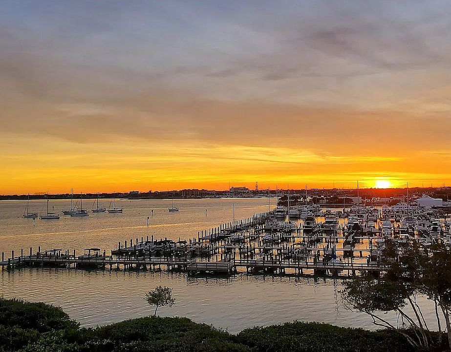 Marina on River and Sunset