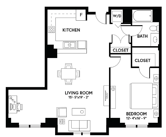 Floor plan 1 Bed/1 Bath Den - AD2