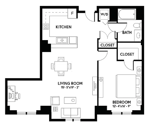 Floor plan 1 Bed/1 Bath Den - AD2