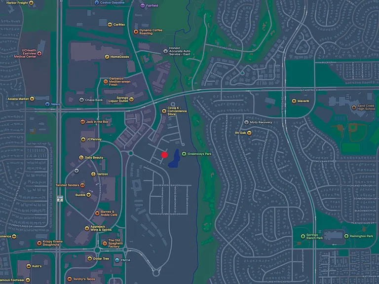 Nearby area showcasing First & Main shopping district to the west which runs down Tutt Ave
