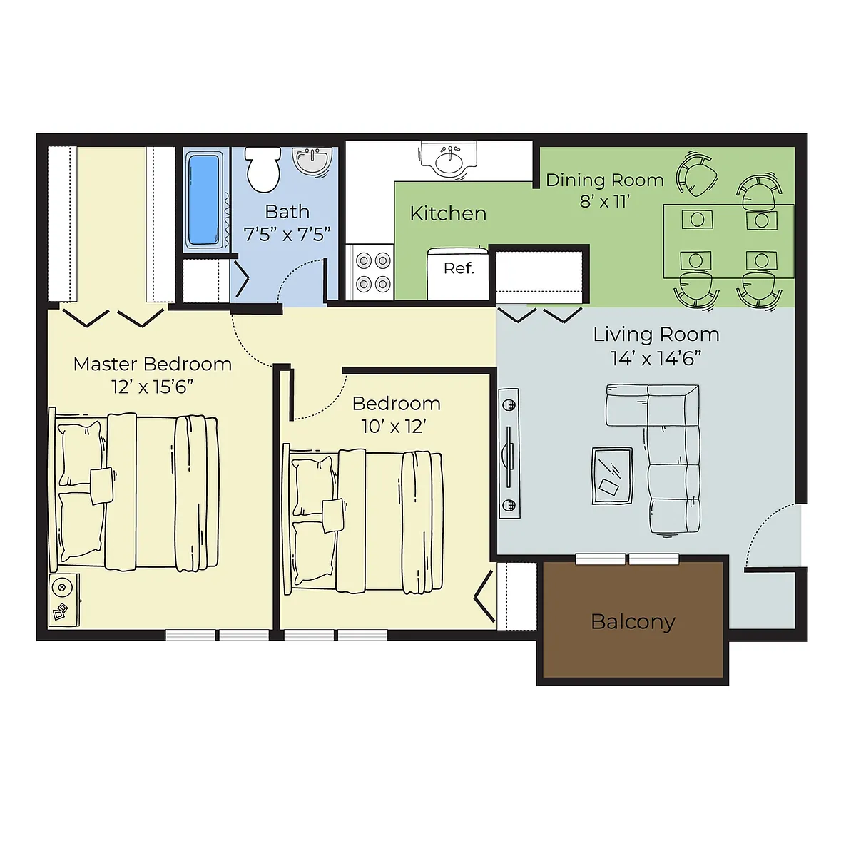 Floor plan Two Bedroom Dog Friendly