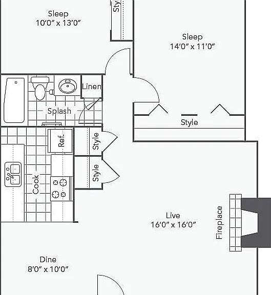 B1 | 2-Bedroom Floorplan B1 | 2-Bedroom Floorplan