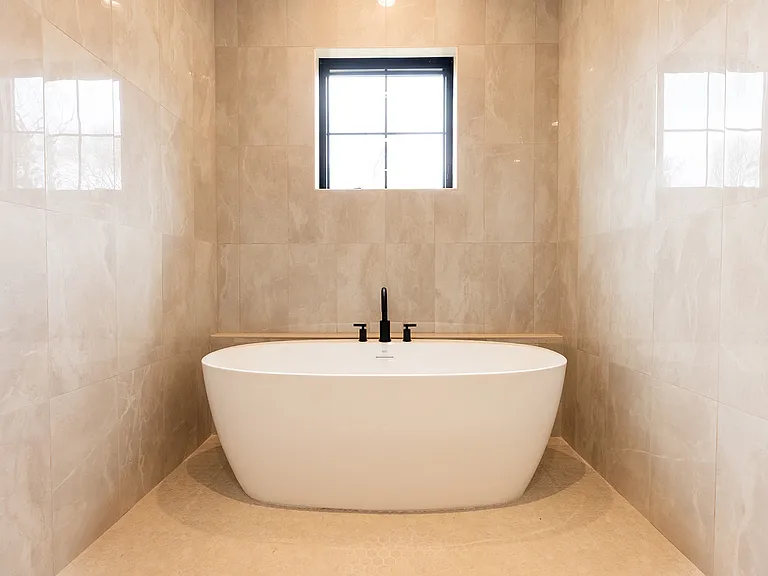 Wet room. Luxury soaking tub and double head shower.
