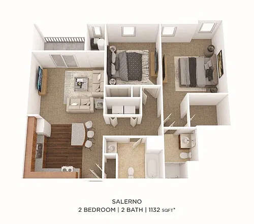 Floor plan Two Bedroom 2 Bath- 1132 sqft