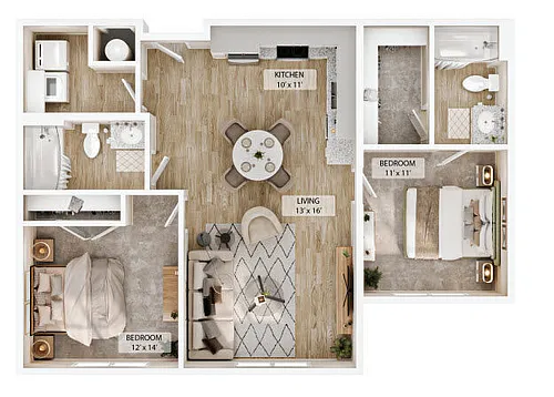 Floor plan 2-2BR Vale Courtyard