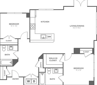 Two Bedroom Two Bath (1300 SF) Two Bedroom Two Bath (1300 SF)