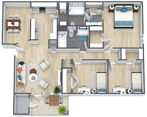 Floor plan 3BR - 2BTH Renovated W/D