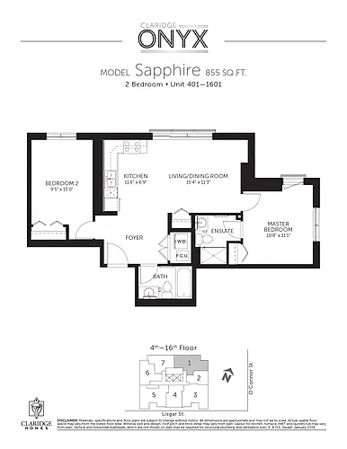 Floor plan Sapphire; 2 beds, 2 baths