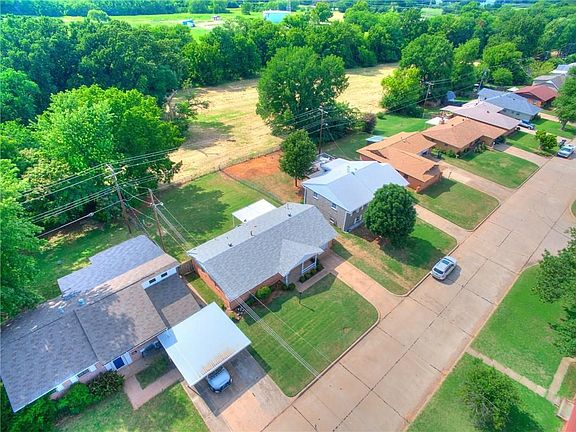 Aerial view showing front yard and backyard backing up to park