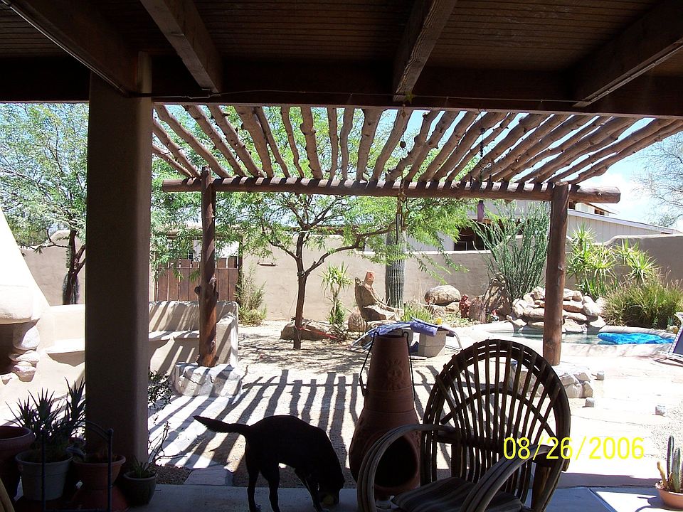 back patio and fireplace