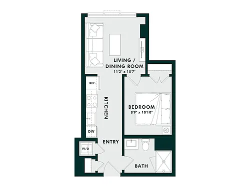 Floor plan A1 | Jr 1 Bed | 1 Bath