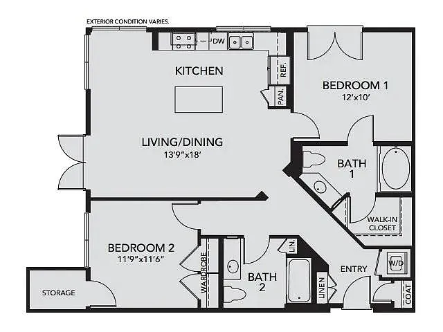 Floor plan B3 - 2 Bedroom, 2 Bath
