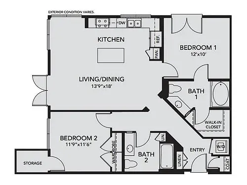 Floor plan B3 - 2 Bedroom, 2 Bath