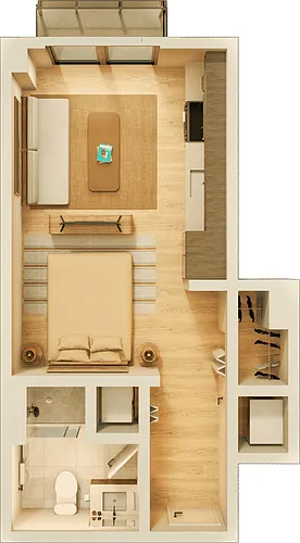 Floor plan 0 bed, 1 bath floorplan