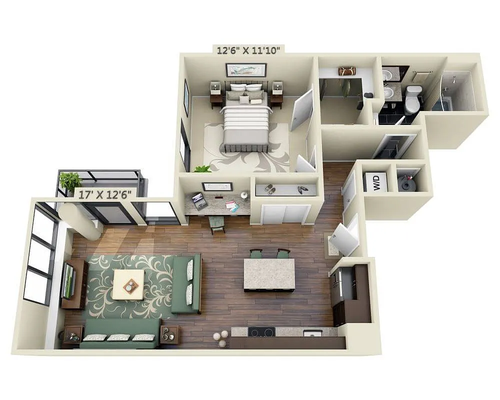 Floor plan One Bedroom A1J