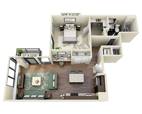 Floor plan One Bedroom A1J