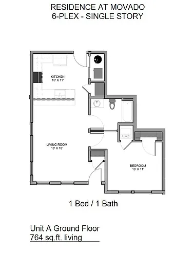 Floor plan Unit A - 1 Bedroom 1 Bathroom Townhome