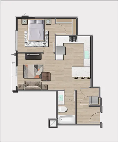 Floor plan 1 Bedroom, 1 Bath A2