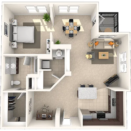 Floor plan Traditional 1x1 834-947 SF