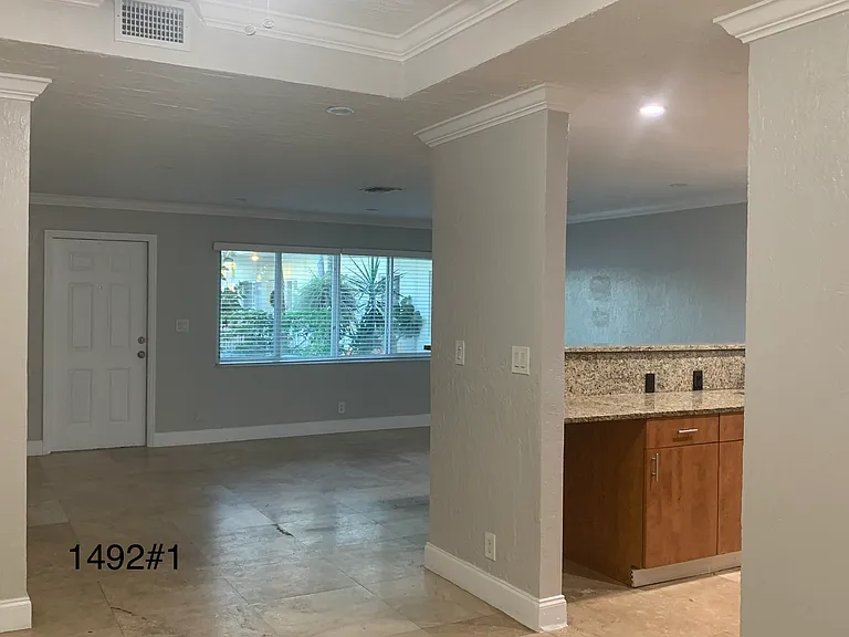 kitchen and great room from dining area