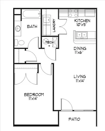 Floor plan 1 Bedroom 528 SF