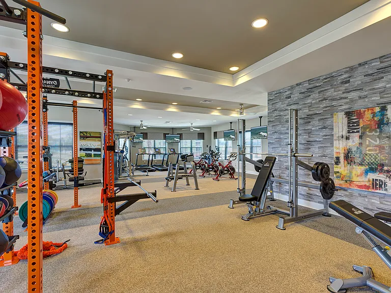 Stay active with a fully equipped fitness center right at home.