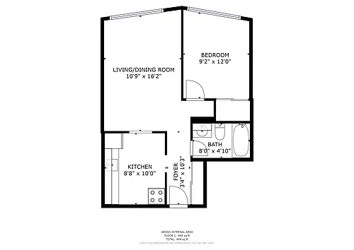 Floor plan 1 Bedroom 1 Bed 1 Bath