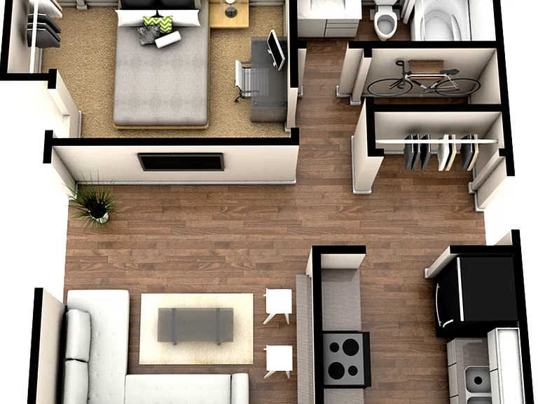 1-Bedroom 3-D Floorplan 1-Bedroom 3-D Floorplan