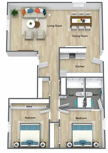 Floor plan 2 Bedroom, 2 Bathroom Partial Renovated