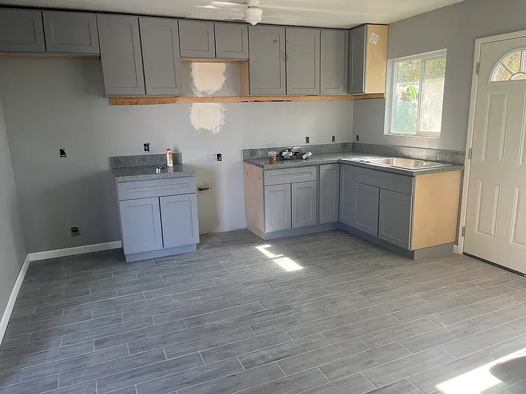 Kitchen now complete this is when it was being remodeled