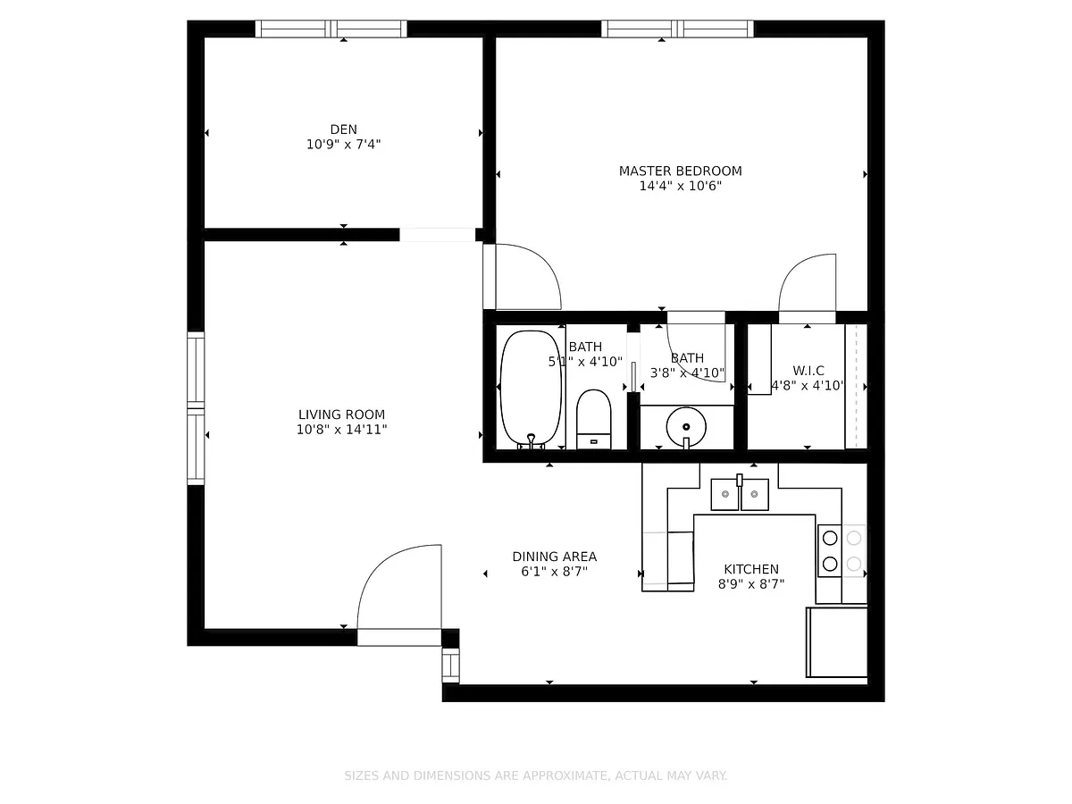 Floor plan 1 Bed Den 1 Bath