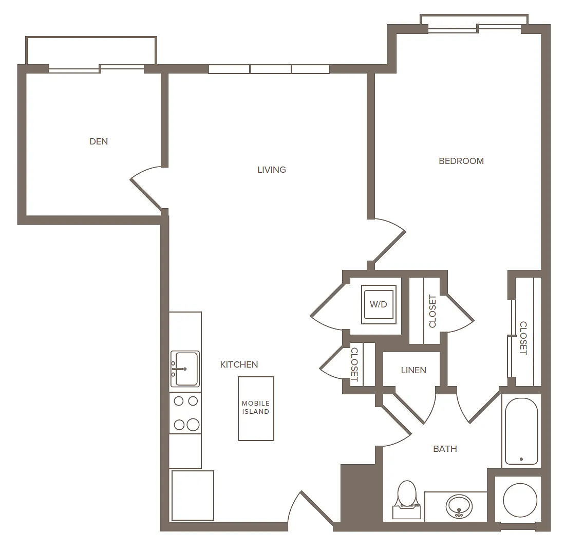 Floor plan 1 Bed/1 Bath Den-M