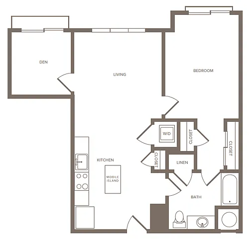 Floor plan 1 Bed/1 Bath Den-M