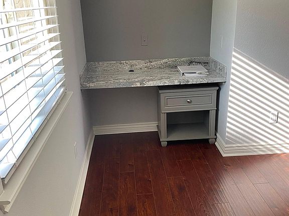 built-in desk in dining area